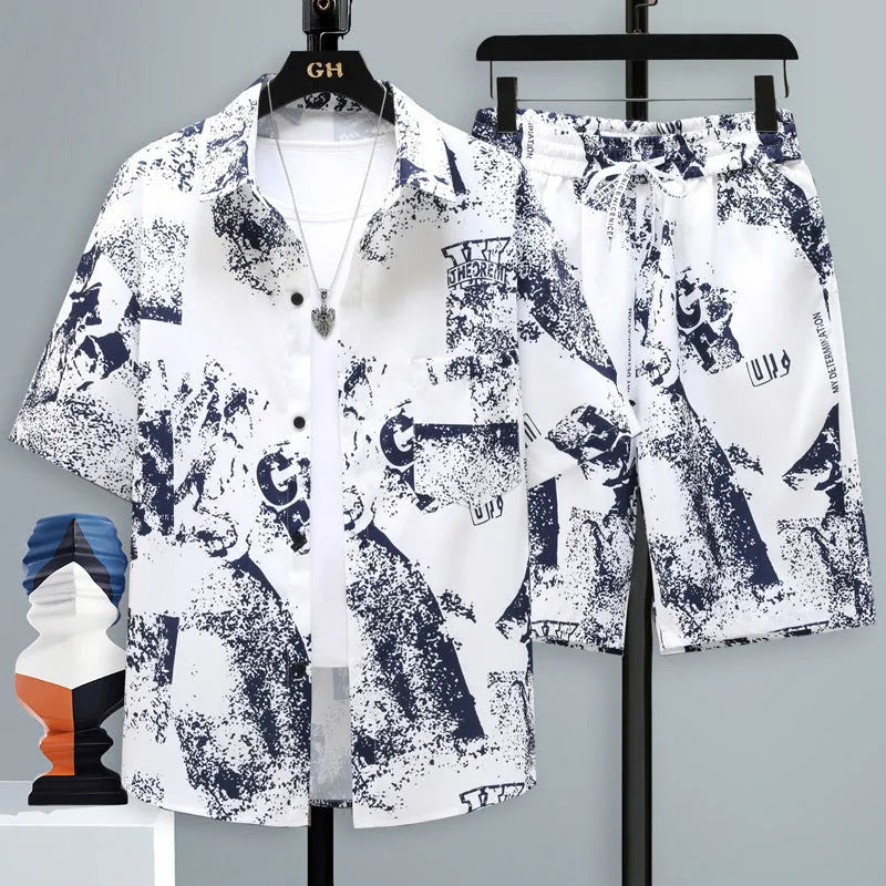 Men's casual sports two-piece set with short sleeve top and matching shorts in various colours