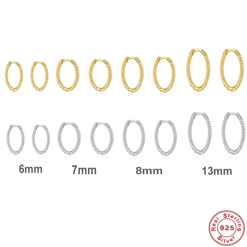 Sterling Silver twisted string round ring earrings in gold or platinum electroplated finishes