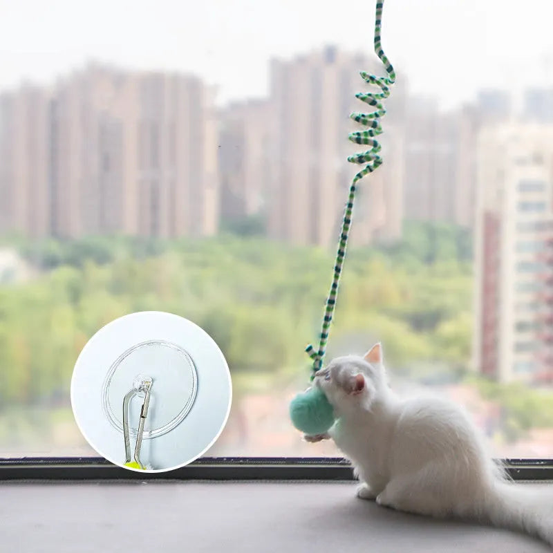 Hanging cat toy with suction cup, inflatable ball, and bell stick in multiple colour options