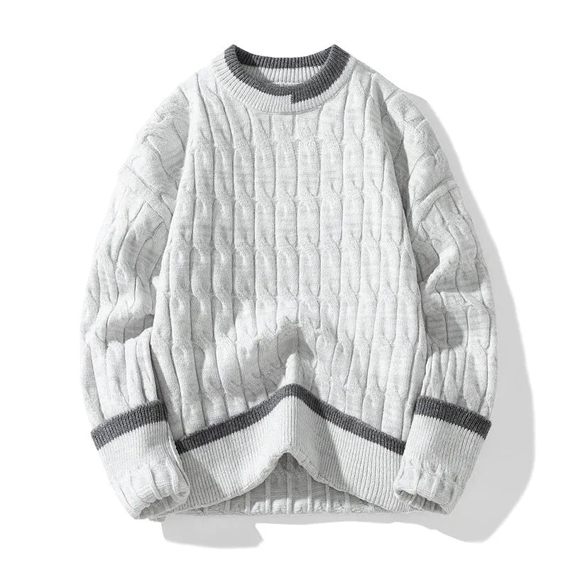 Men's two-piece acrylic sweater set with loose pullover and matching bottoms in winter sports style