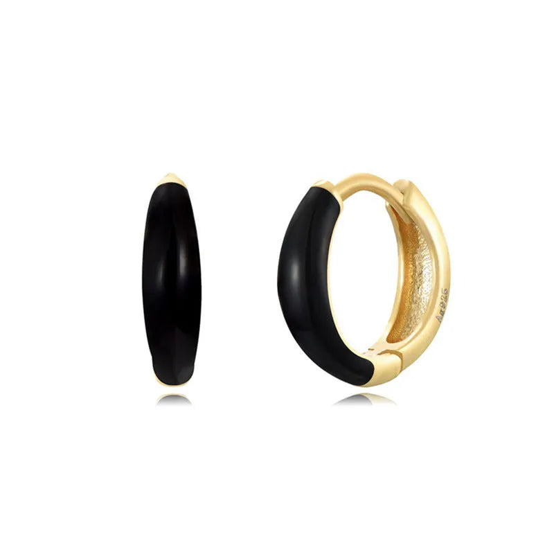 Geometric U-shaped silver earrings with an oval epoxy resin centre in a choice of seven colours.