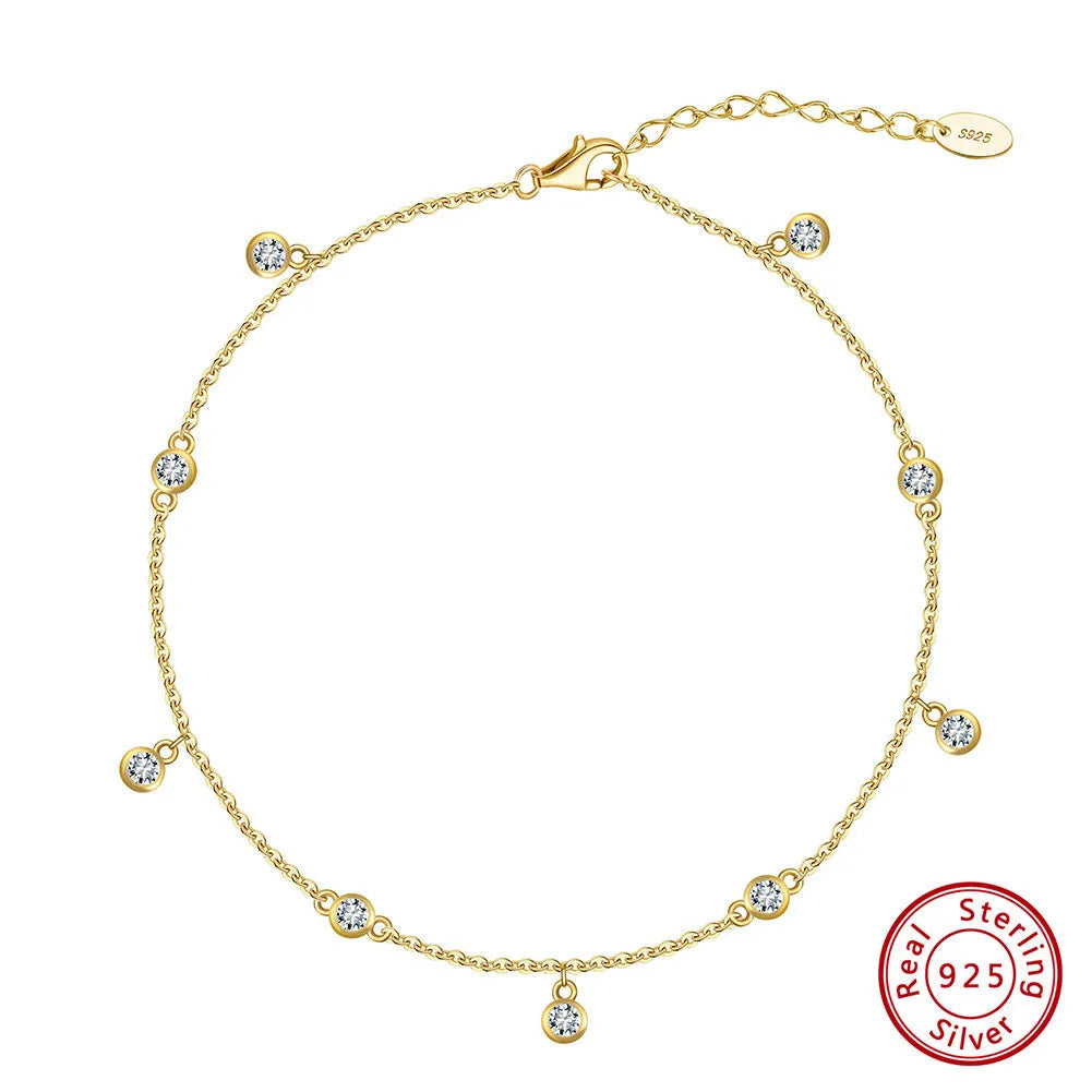 Women's sterling silver anklet with geometric zirconium pendant in gold and white gold colour options