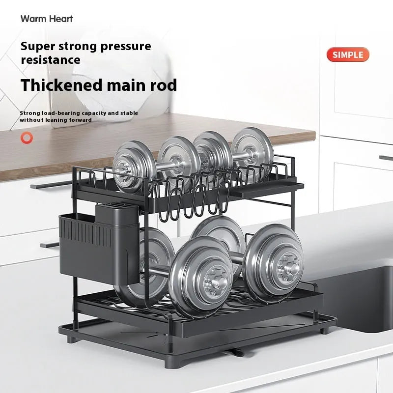 White double-layer removable kitchen draining and storage rack with carbon steel construction