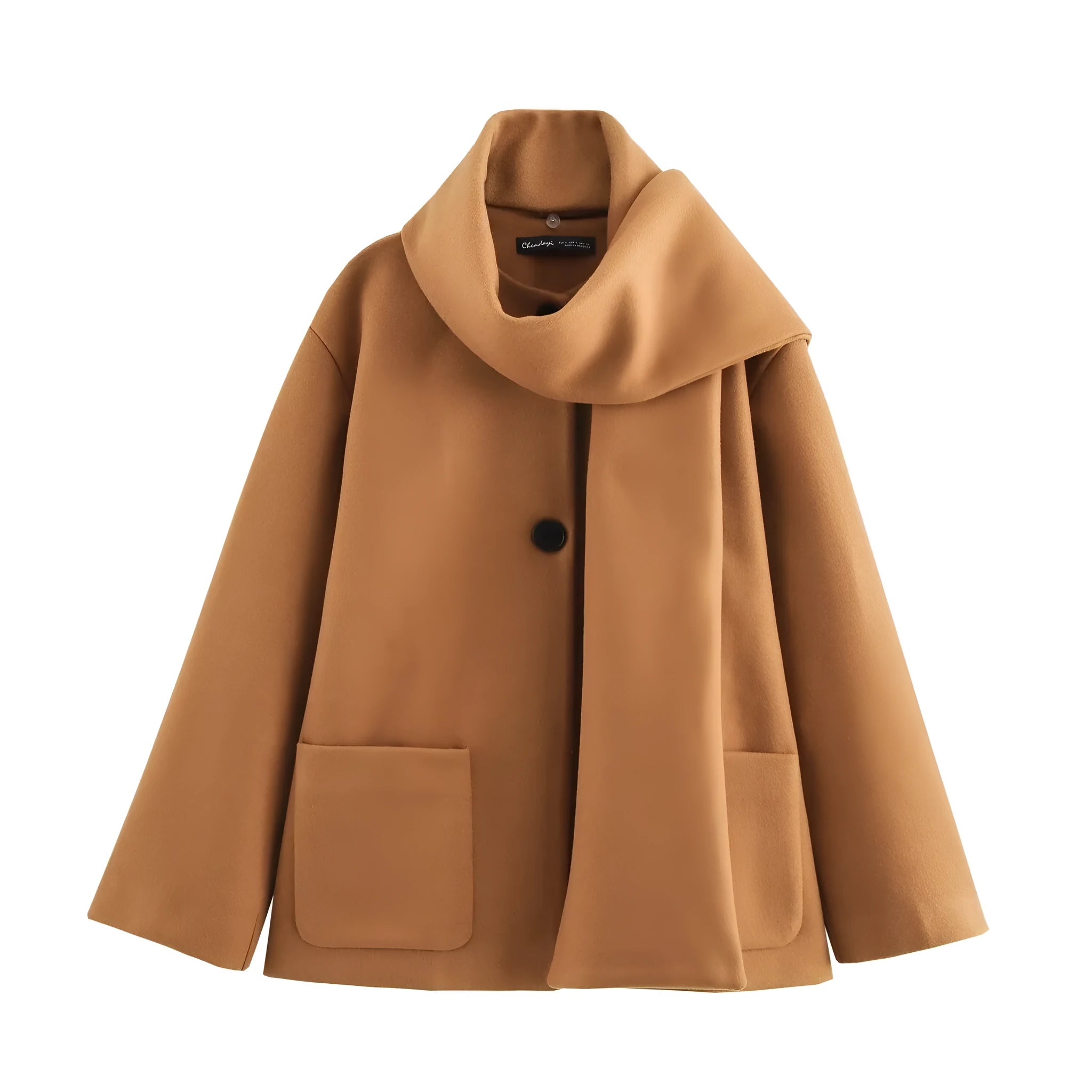 Women's lengthened 100cm polyester scarf overcoat with artificial fur collar in street fashion style