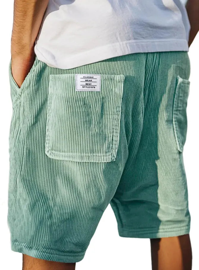 Men's straight-leg corduroy shorts with multi-pockets and embroidery detail in various colours