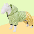 Green waterproof four-legged dog coat with cotton padding on small dog