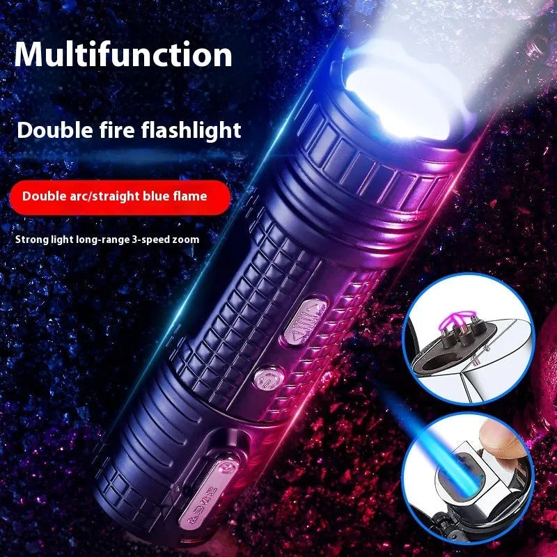 TH727 multi-function waterproof flashlight lighter in metal housing showing five colour options