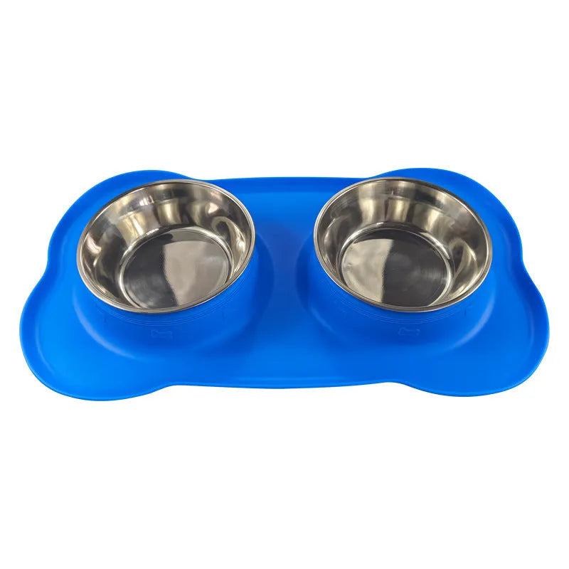 Large black silicone dog bowl seated inside a weighted stainless steel base