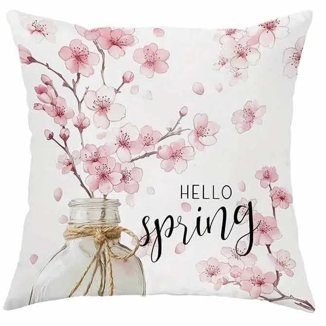45cm square short velvet cushion cover with cherry blossom and letter design in four colour options