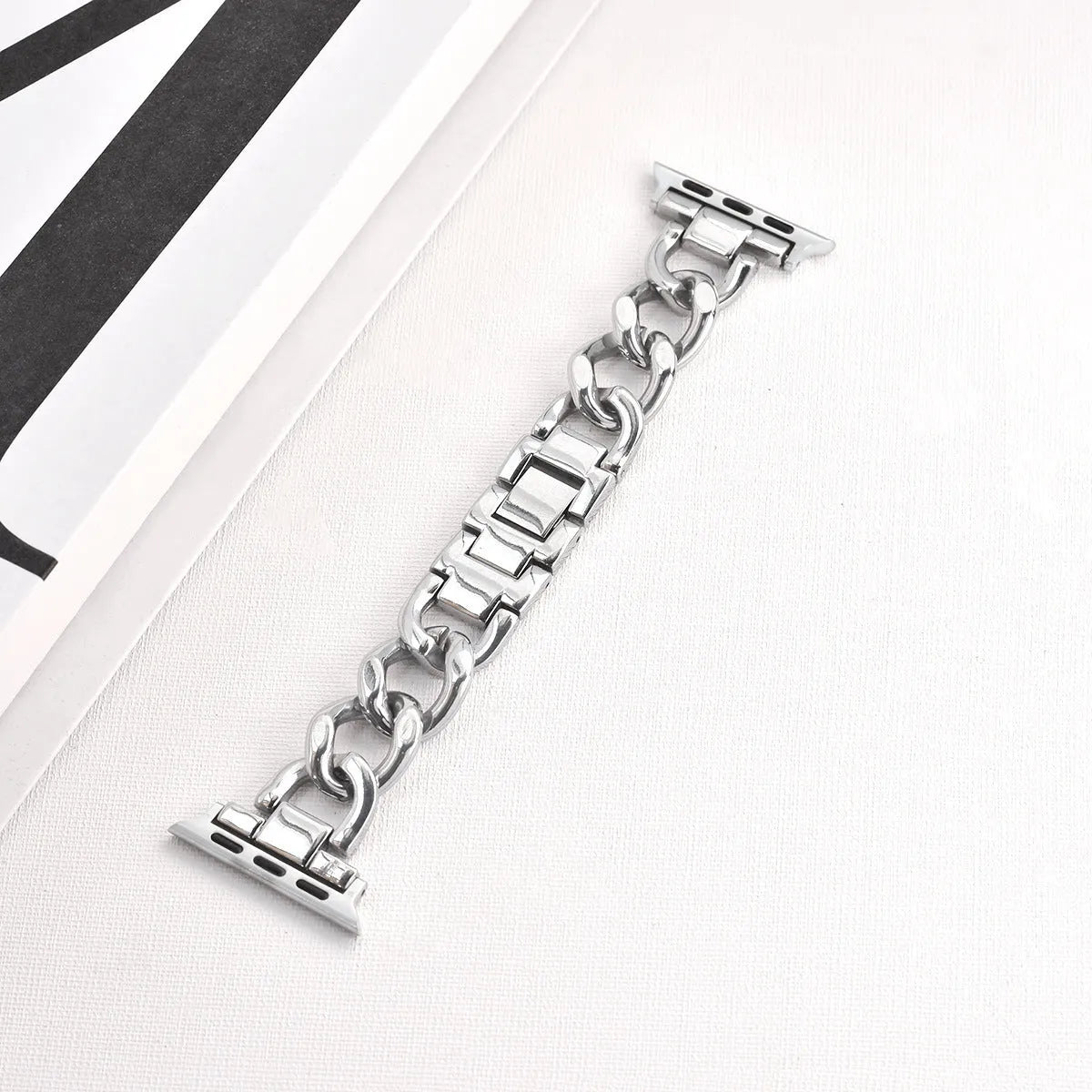 Denim pattern metal chain watch strap for Apple Watch in silver colour