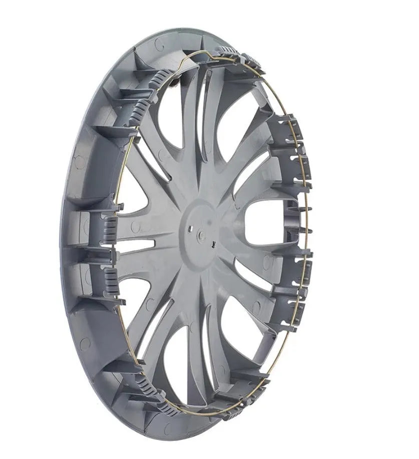 Universal monochrome car wheel hub cover in ABS plastic for 13 to 16-inch wheels.