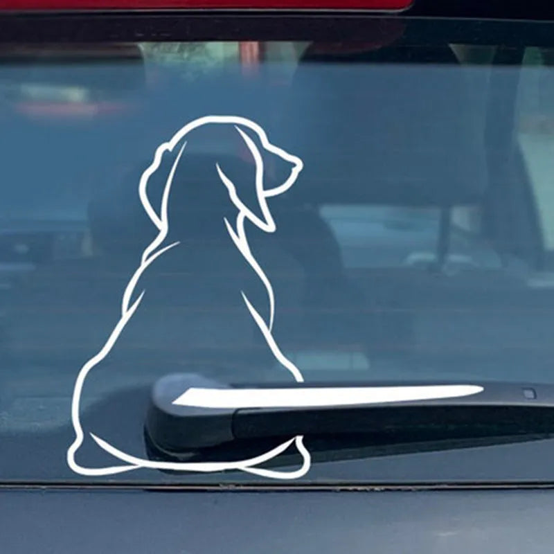 Cartoon dachshund dog rear wiper car sticker decal in black and white colour options.