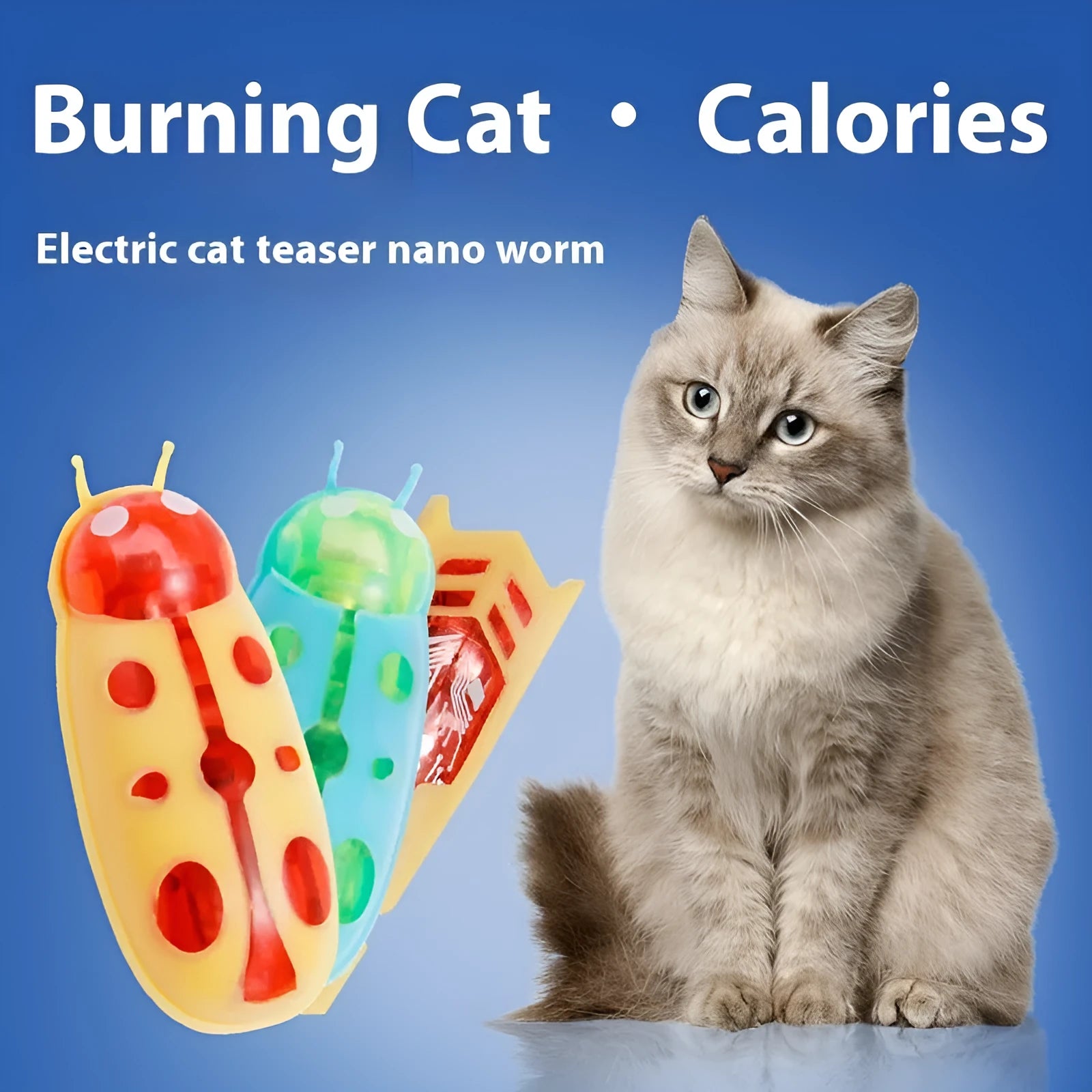 Electric jumping worm cat teaser toy in ladybug and iron cow colour styles with plastic construction