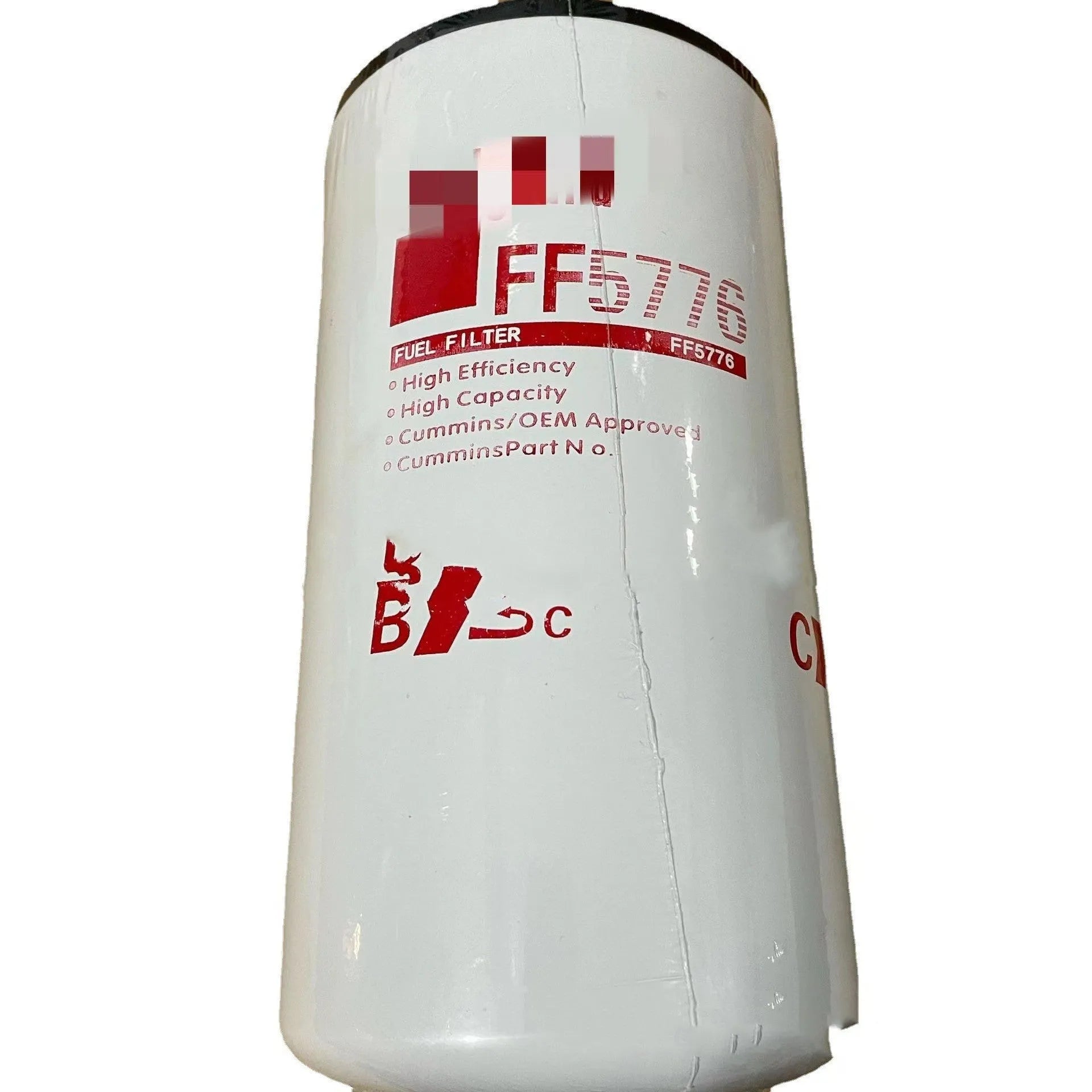 White metal diesel filter element FF5776 with 2mm inlet and outlet ports for automotive engine oil filtration