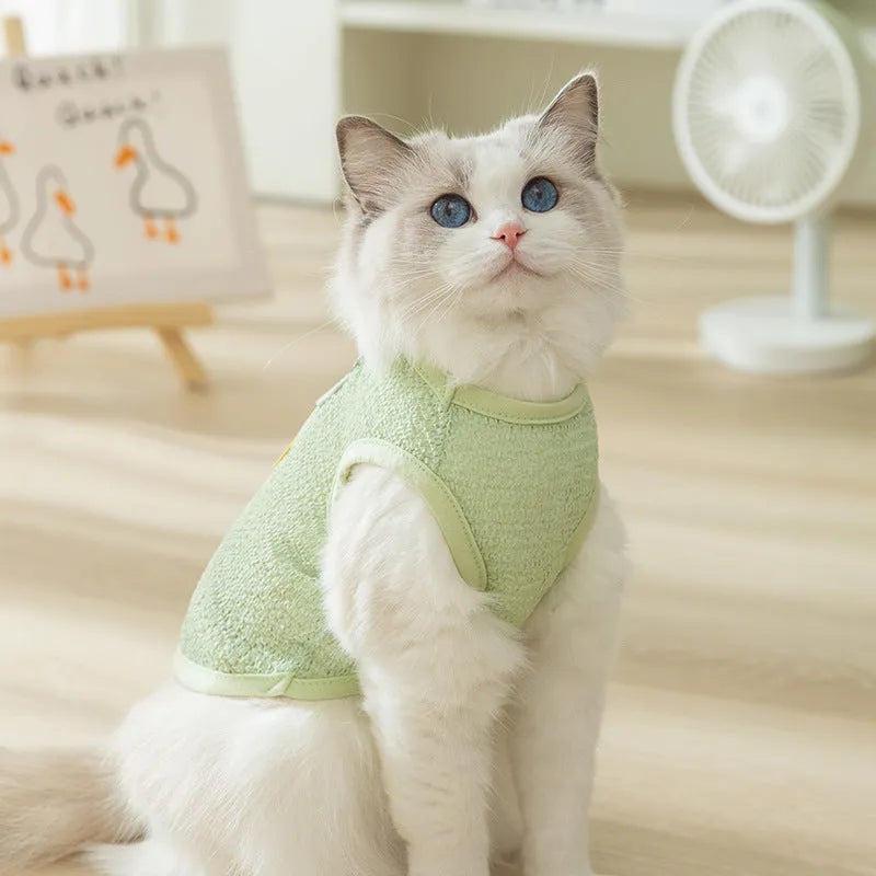 Blue hollowed-out knitted cat jumper with a bear patch, sizes S to XXL