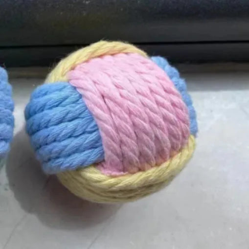 Handmade 5cm plush cotton ball cat toy in multiple colours for teeth grinding and interactive play