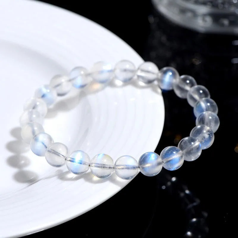Blue Moonlight natural crystal bracelet with hand-ground beads in cream body colour