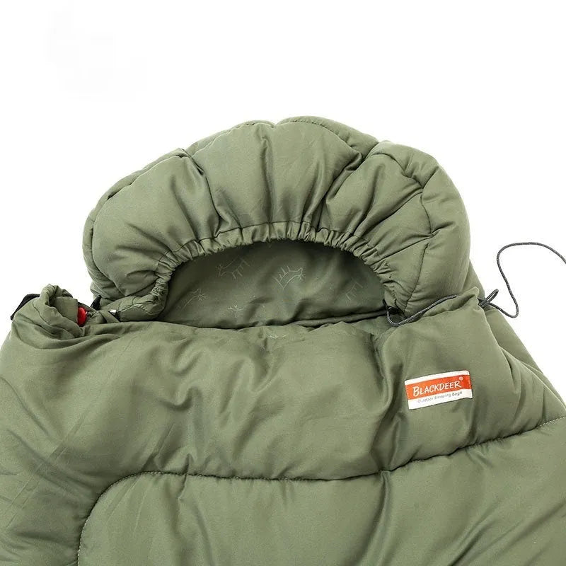 Outdoor camping sleeping bag with cotton construction in ochre and olive green colour options