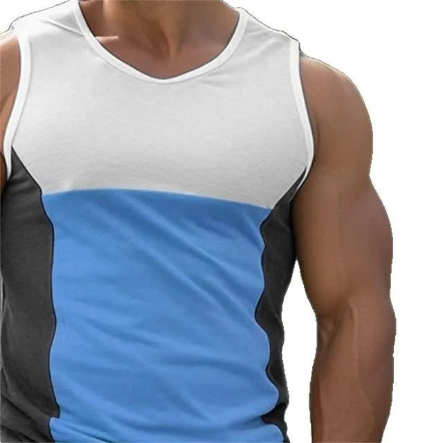 Men's blue cotton blend sports vest for running and fitness activities