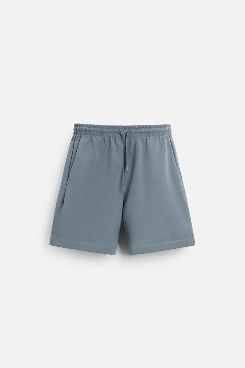 Men's double-sided texture short sleeve and shorts set in polyester fabric with loose fit