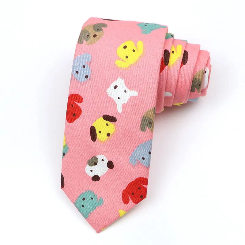 Korean-style narrow men's cotton bow tie with a printed cartoon pattern.