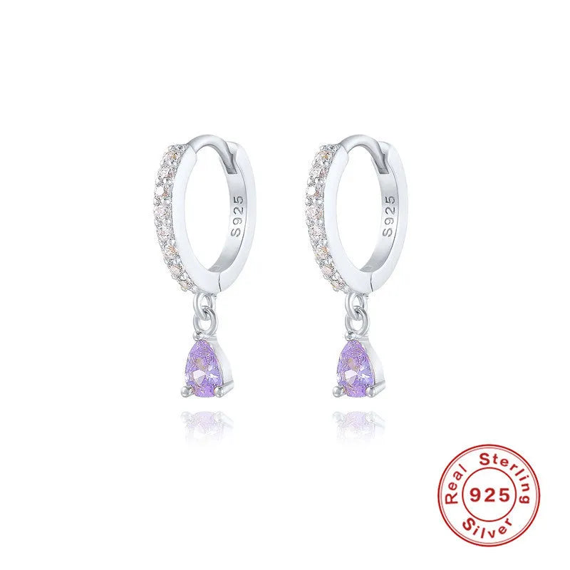 S925 sterling silver water drop earrings with geometric shape and diamond/gemstone accent options