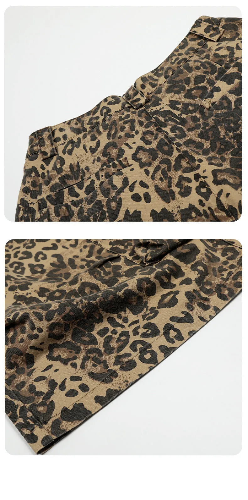 Leopard print cotton cropped pants with high waist and straight loose fit
