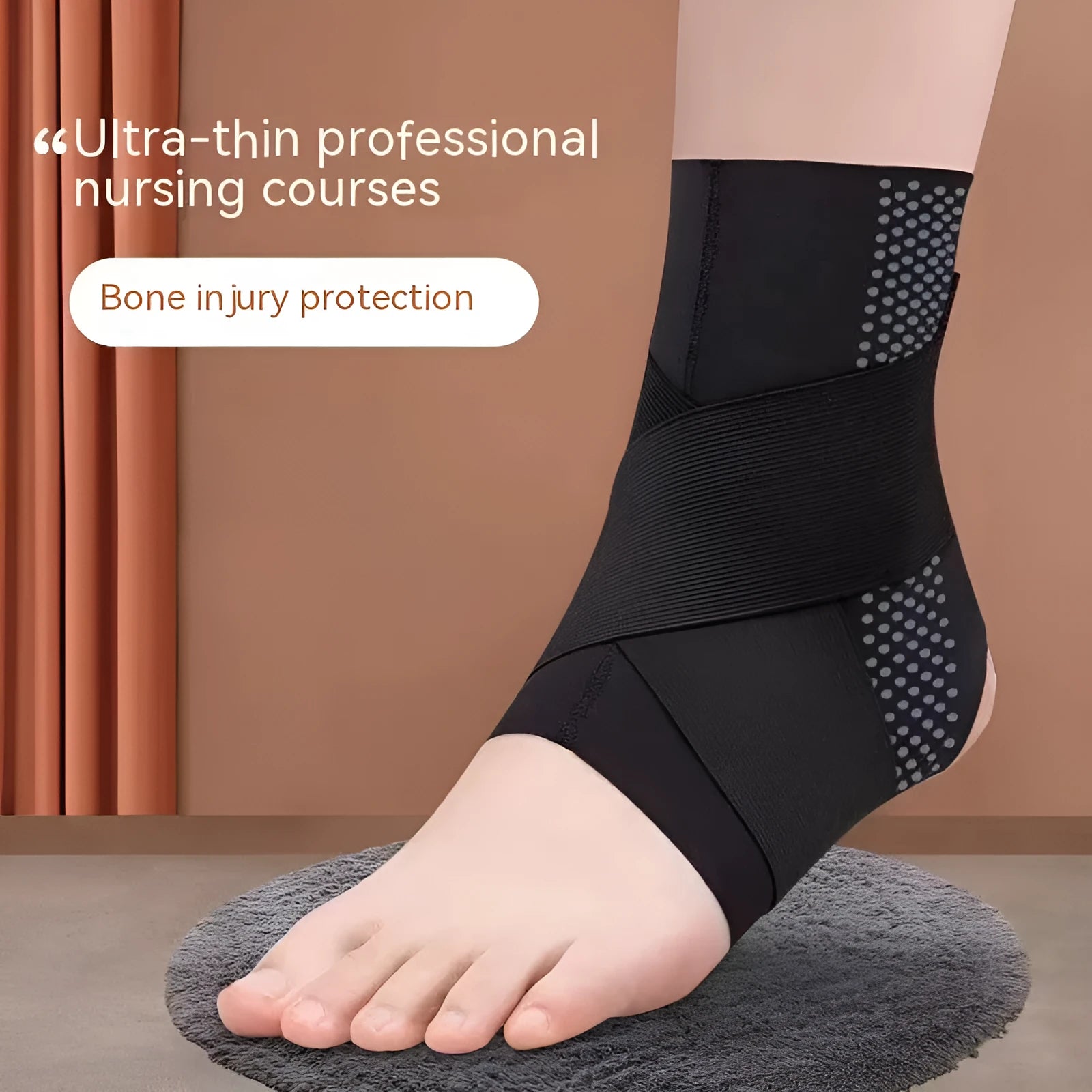 Black Lycra ankle support brace with fixed rehabilitation protection and anti-kick sports design