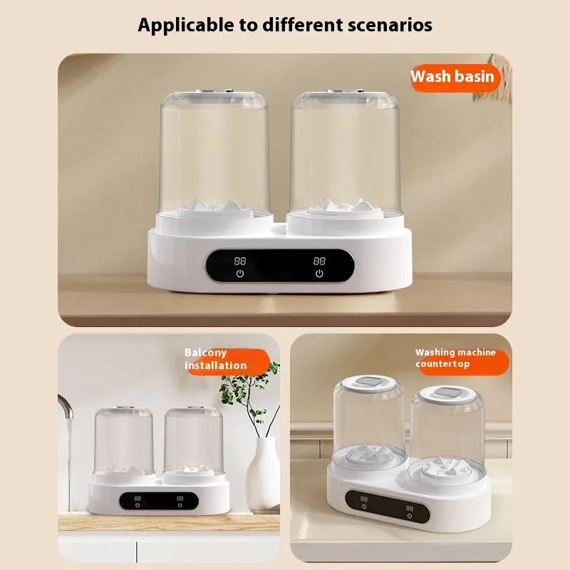 White USB-powered double bucket mini washing machine for underwear and small items