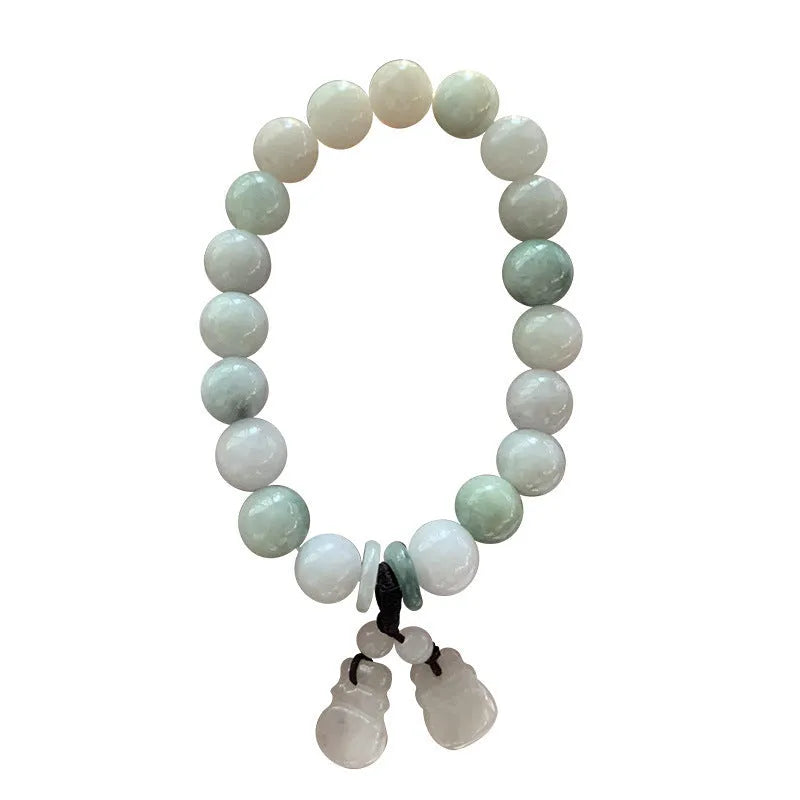 Natural emerald jade bracelet with geometric Maitreya Buddha pendant in adjustable design