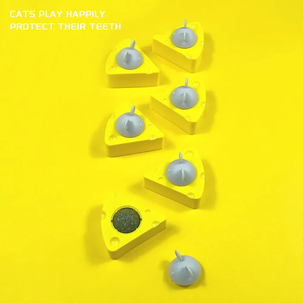Yellow cheese-shaped catnip toy ball for cat dental care and play