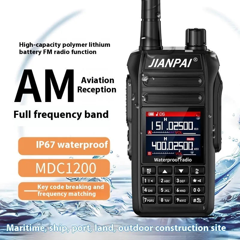 Black Interphone waterproof aviation communication headset with microphone, antenna, battery, and charging accessories