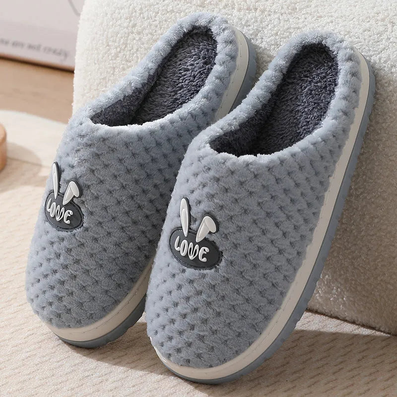 Women's rabbit plaid artificial fur house slippers with a thick rubber sole in five colour options.