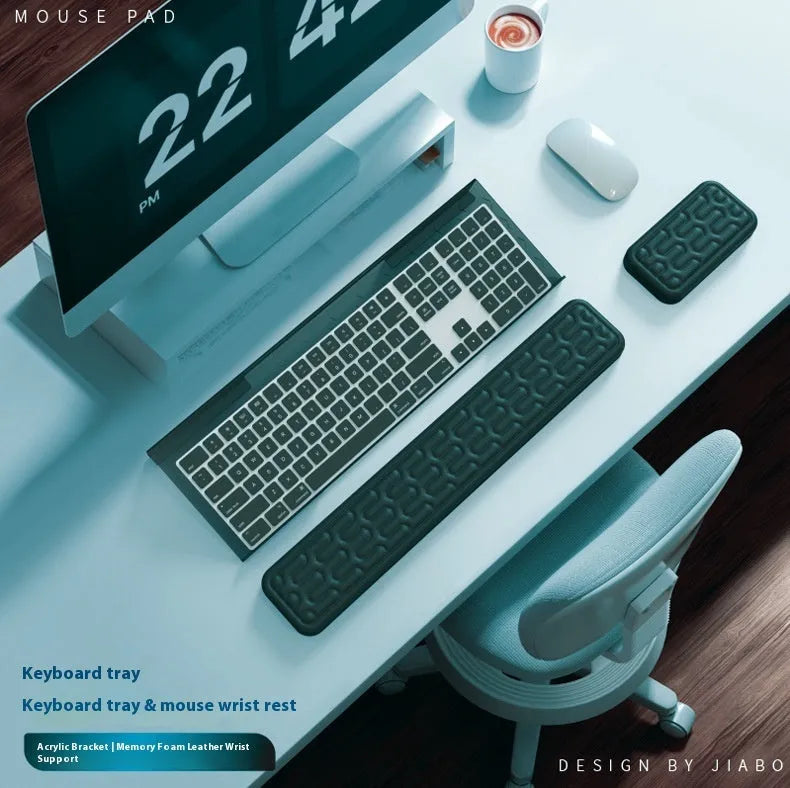 Double-sided keyboard and mouse pad with memory foam wrist strap in various colours