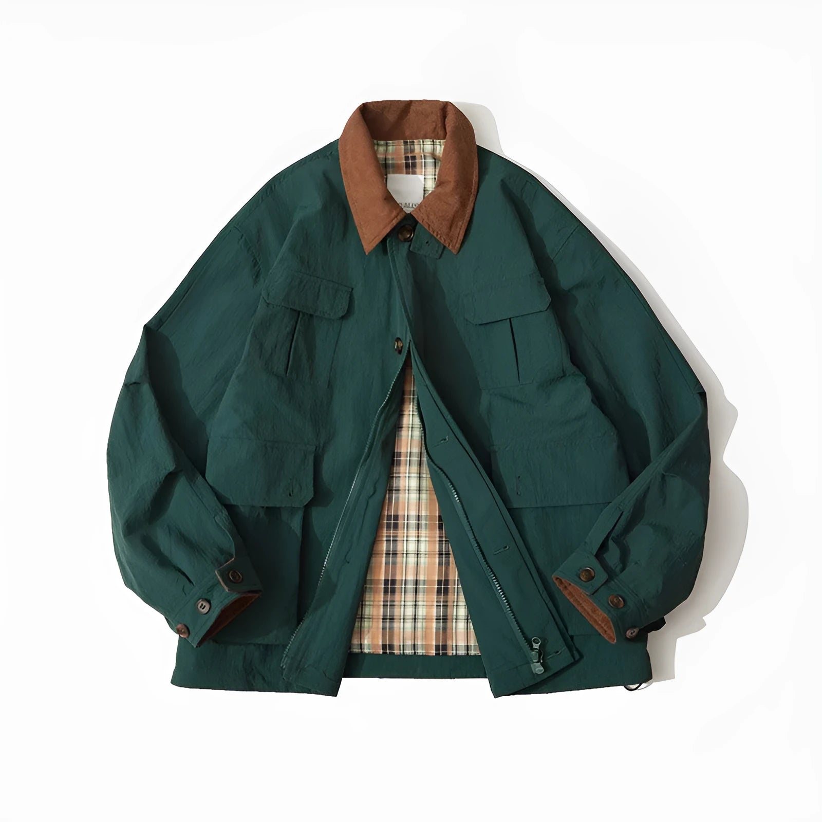 Unisex solid colour polyester jacket with side seam pockets in green or apricot