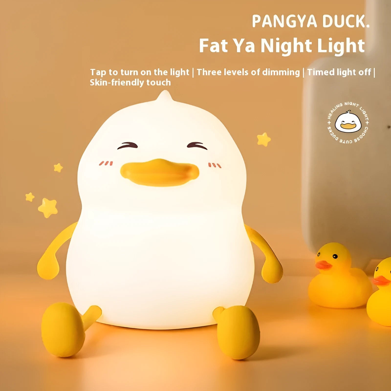 Chubby night light desk lamp with silicone phone holder in soft glow