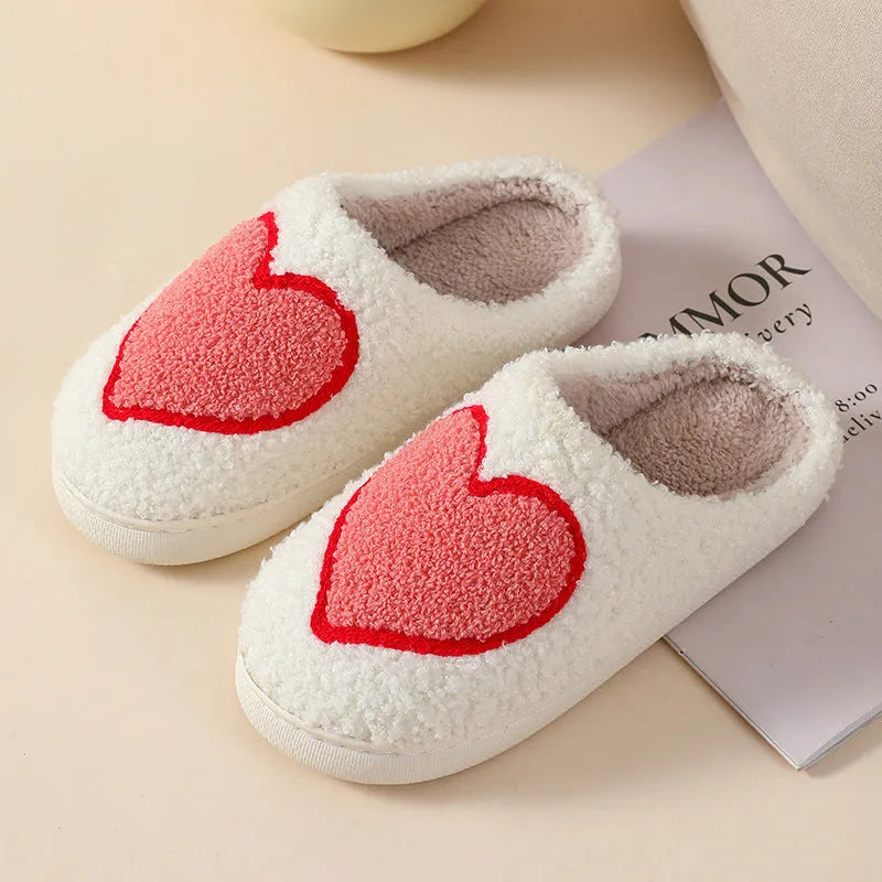 Women's plush slippers with cartoon love patterns and PVC non-slip soles