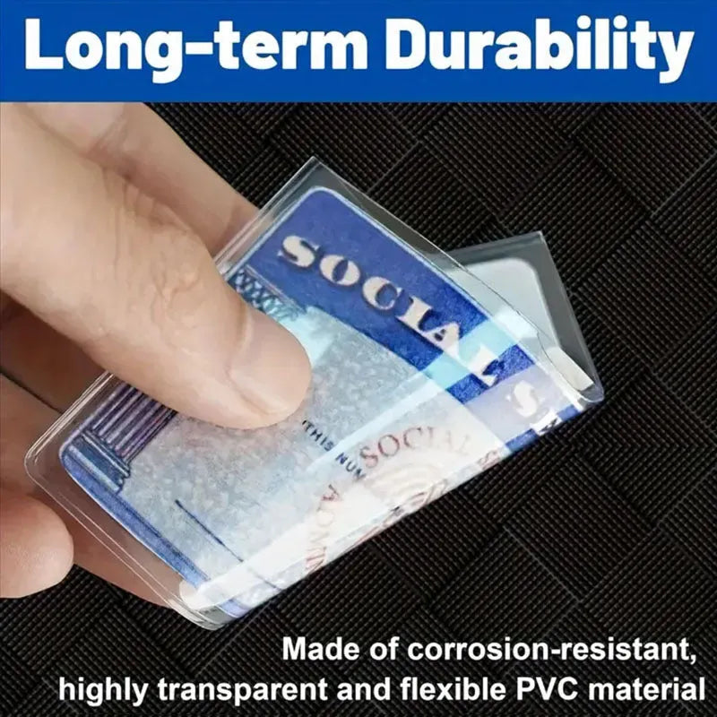 Transparent PVC social security card holder showing front and back card visibility