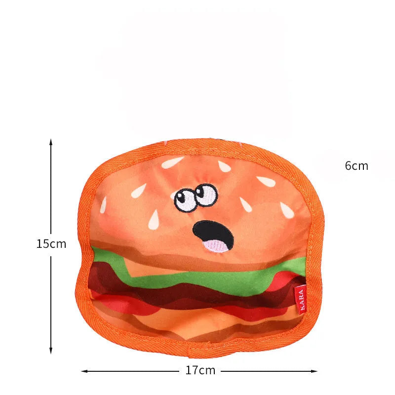 Crinkle and squeak dog toy in burger shape with no stuffing for puppies