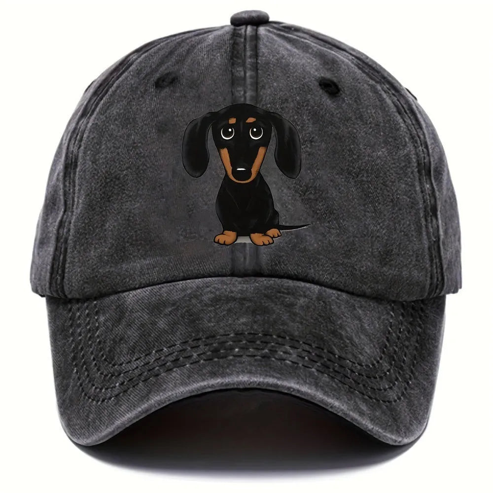 Retro washed cotton baseball cap with embroidery and printing in dome crown style with peaked brim