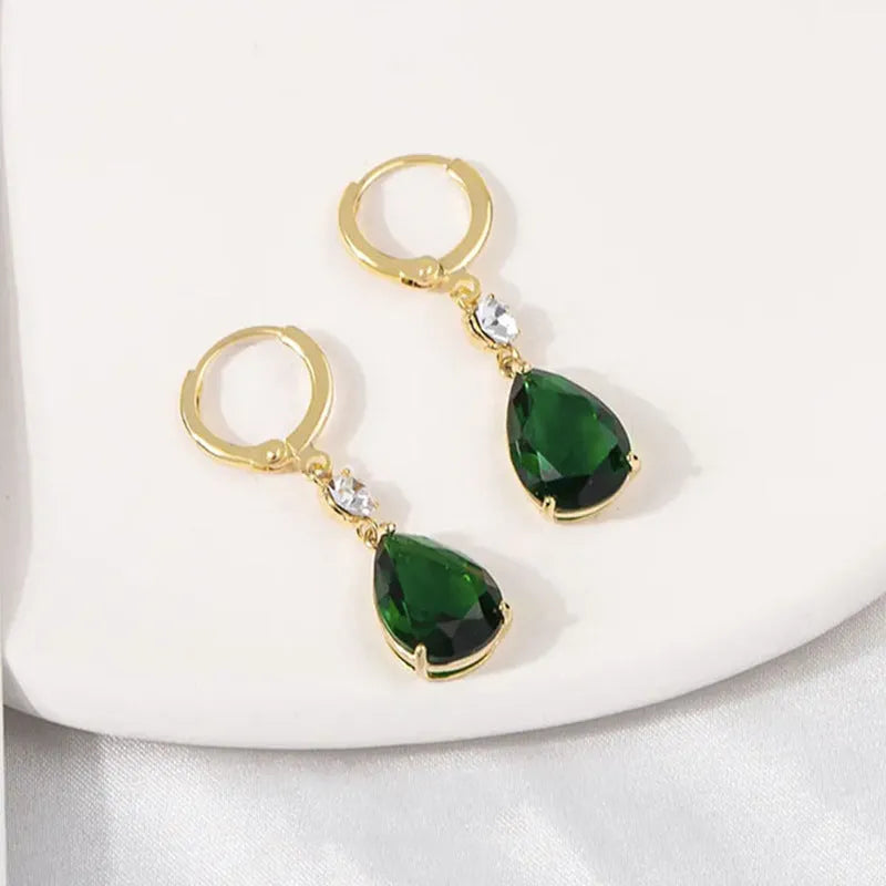 Green geometric teardrop earrings with alloy construction