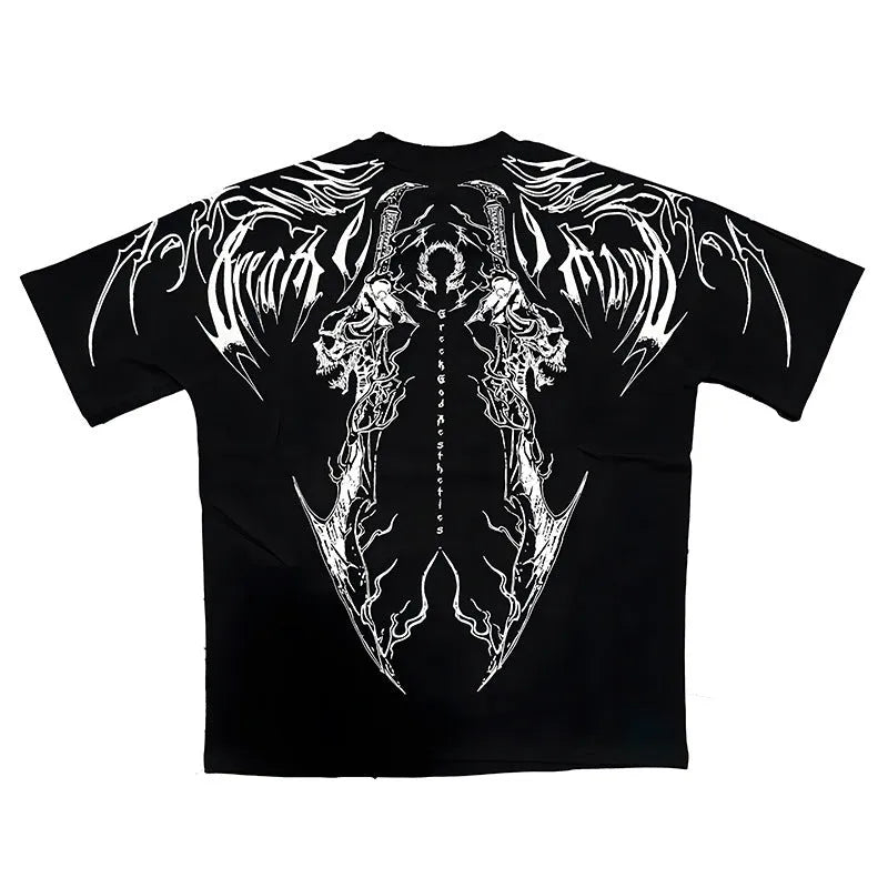 Loose fit cotton t-shirt in dark colour with short sleeves and gilding decorative detail