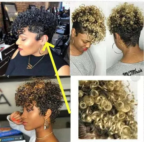 Women's short synthetic wig with simple rolls style in multiple colour options including black, brown, gold and gray