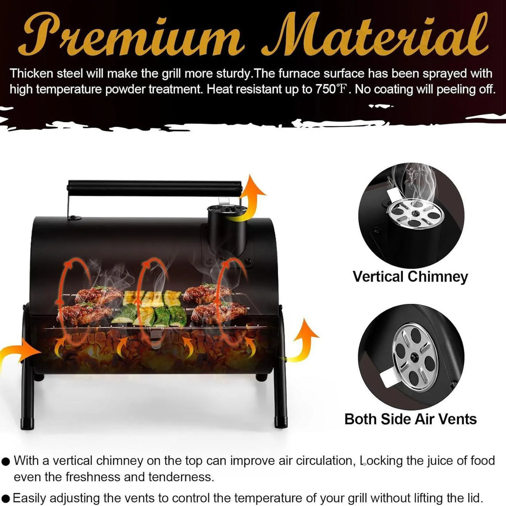 Small folding desktop charcoal barbecue grill smoking device