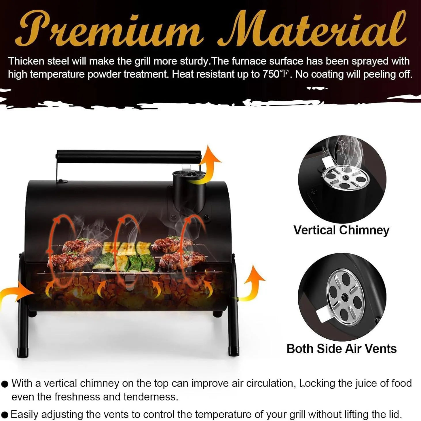 Small folding desktop charcoal barbecue grill smoking device