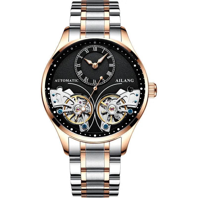 Automatic tourbillon moon phase watch with titanium case and metal face
