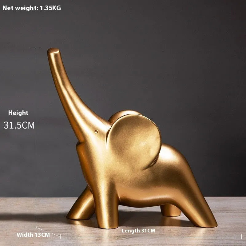 Fortune Bring Elephant ornament in rose gold or white, modern minimalist resin decoration