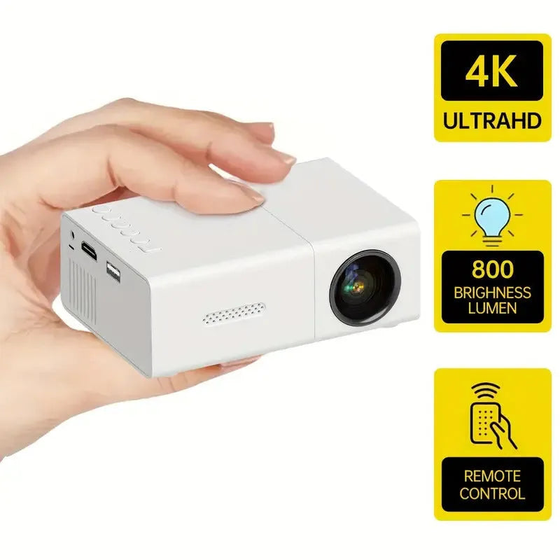 M100 mini portable LED projector in black or white with remote control and cables