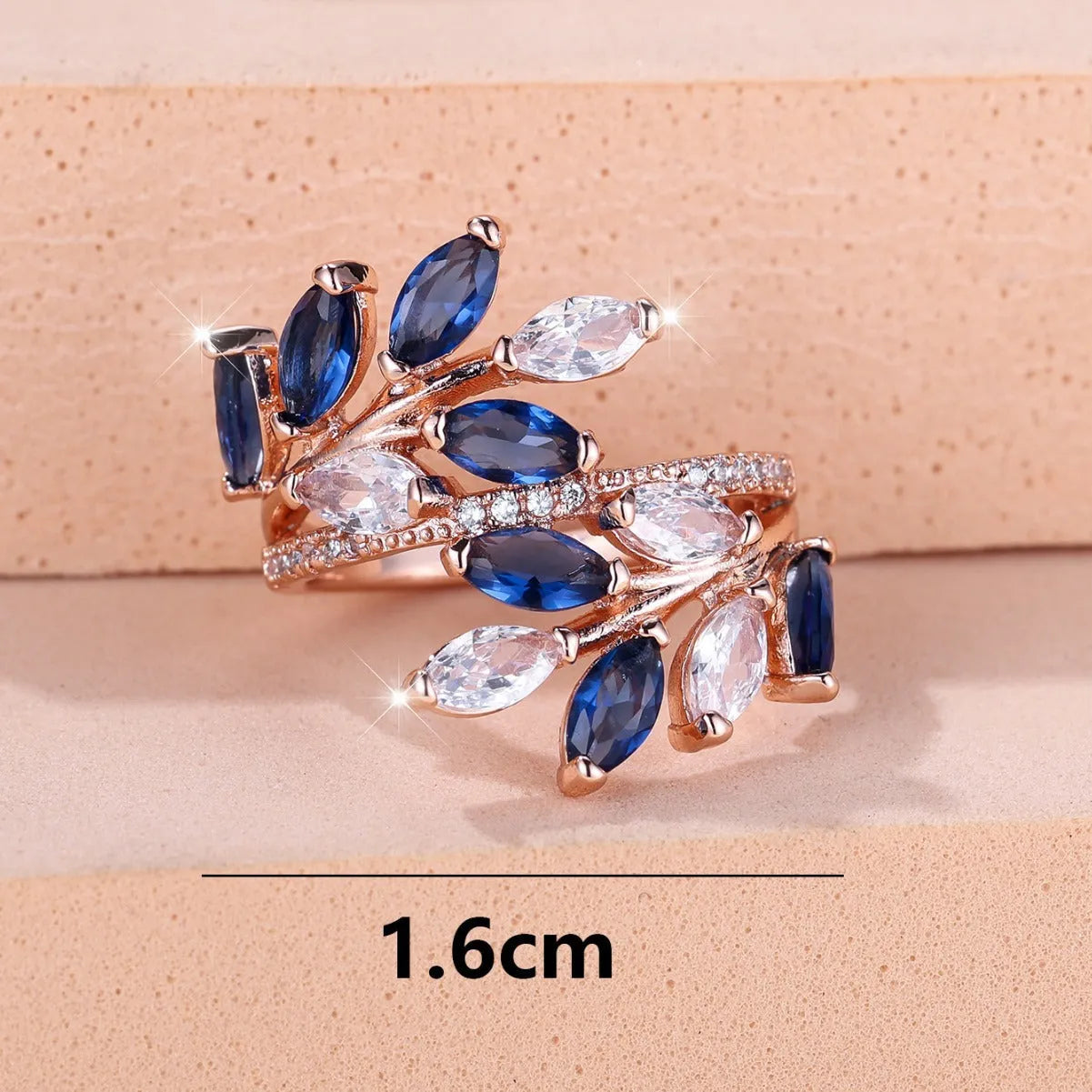 Adjustable horse eye zircon leaf ring in multiple colour options including platinum white and rose gold finishes