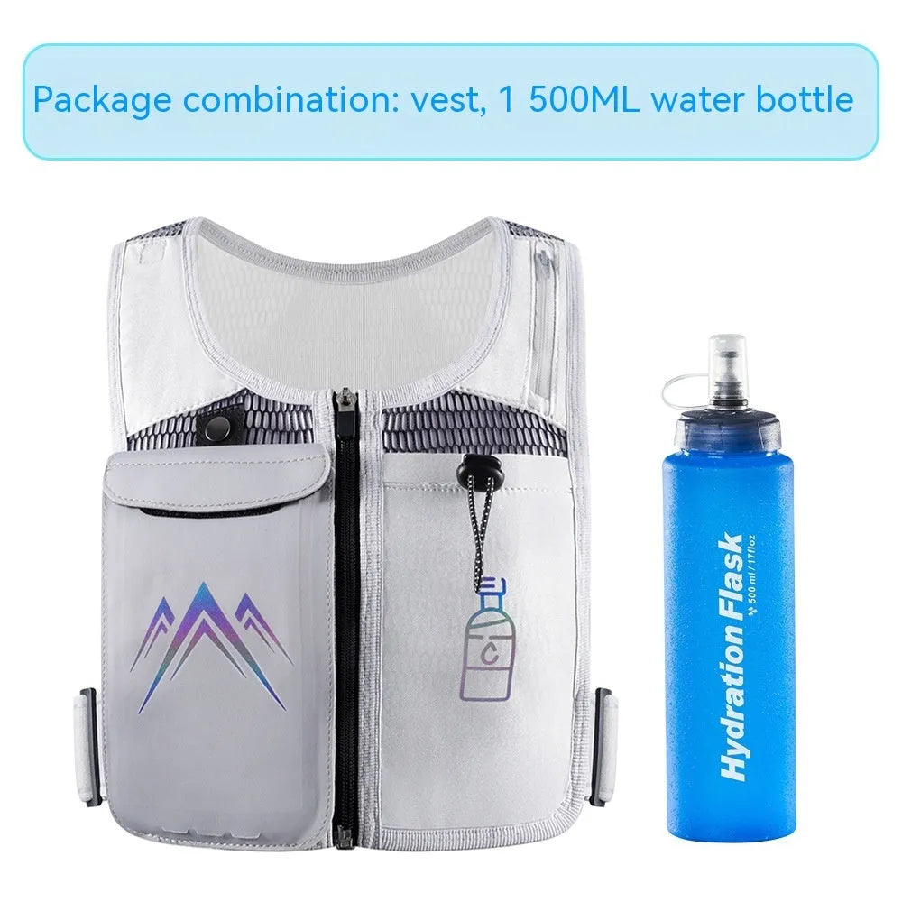 Sports running vest with integrated phone pocket in breathable mesh fabric